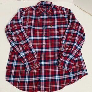 Izod Mens Size Large Red and Blue Plaid Flannel Shirt